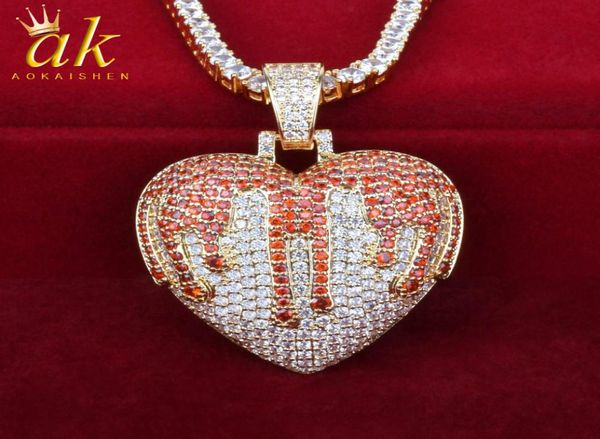 

bleeding heart shape pendant rock necklace for women gold color material copper full cubic zircons charms hip hop jewelry with ten8713628, Silver