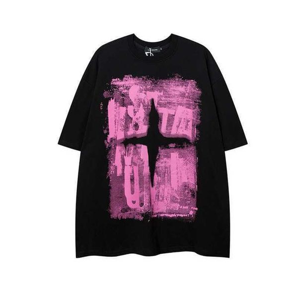 

american retro graffiti letters dark abi style printed short sleeved t-shirts for men and women china-chic lovers, White;black