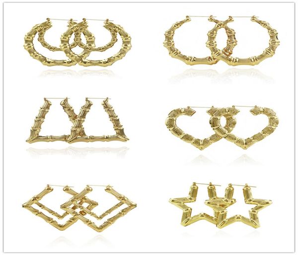 

jewelry multiple shapes ethnic large vintage europe and america gold rose gold plated bamboo hoop earrings for women 14 styles dhl8187856, Golden;silver