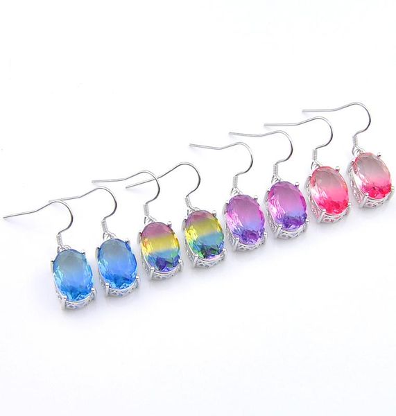 

luckyshine 4 pair lot new fashion ellipse women earrings tourmaline crystal zirconia 925 silver for women drop earrings jewelry6523811