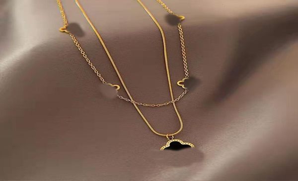 

gold double layer titanium steel clavicle luxury fashion pendant necklace1456023, Silver