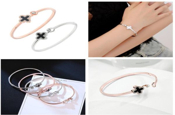 

crystal four leaf clover bracelets bangle cuff letter love charm diamond inspirational jewelry for women girls lucky gift drop6726299, Black