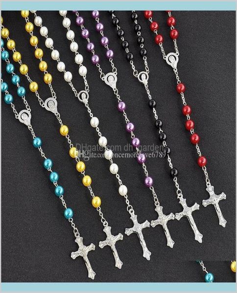

pendants drop delivery 2021 imitation pearl sweater chain christian long rosary cross pendant necklaces for women fas9626602, Silver