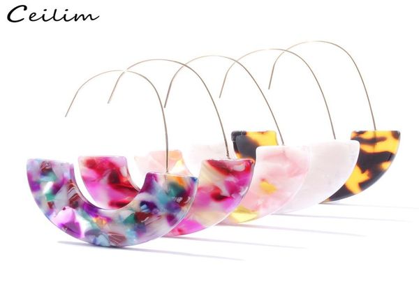 

fashion leopard grain acrylic earrings multicolor acetate tortoise shell drop earring big hook semicircle resin earring for women7042161, Silver