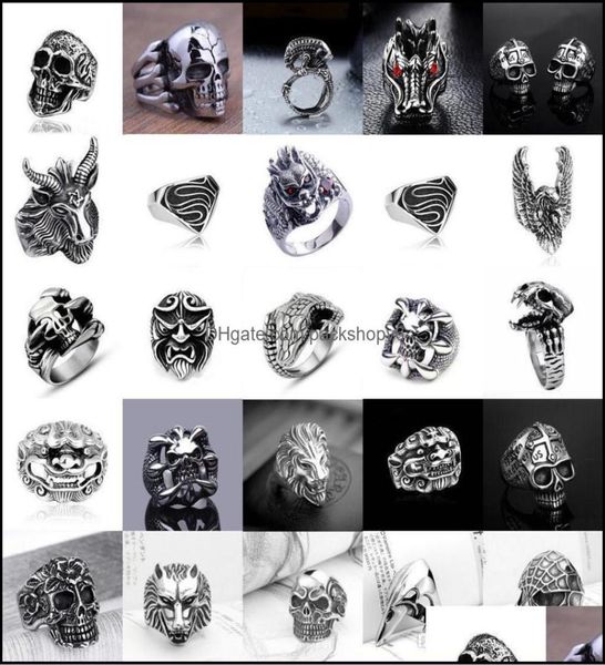

band rings jewelry men women stainless steel skl head animal fashion cool gothic punk biker finger gift drop delivery 2021 8ioat8447502, Silver