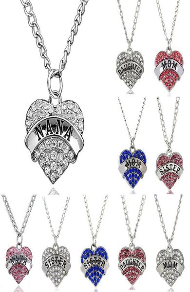 

mother day gift mom daughter sister grandma nana aunt family necklace crystal heart pendant rhinestone women jewelry2372907, Silver