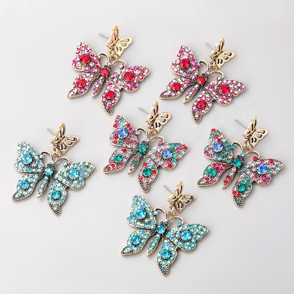 

fashion multi-layer metal rhinestone butterfly earrings women's creative dangle earrings party accessories, Silver