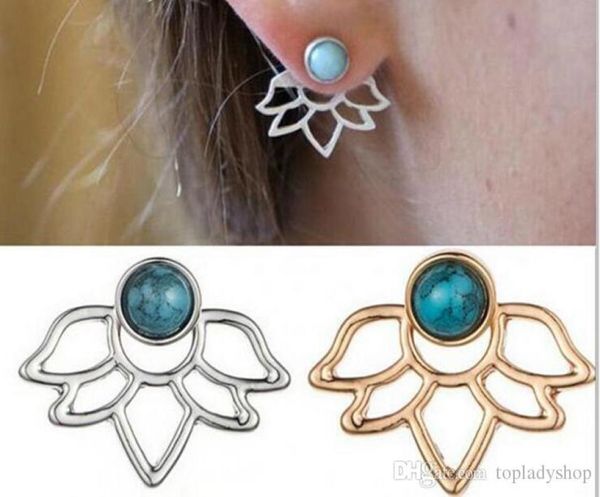 

europe and the united states stud retro turquoise lotus petals hollow leaves stud earrings leaf earring whole8521235, Golden;silver