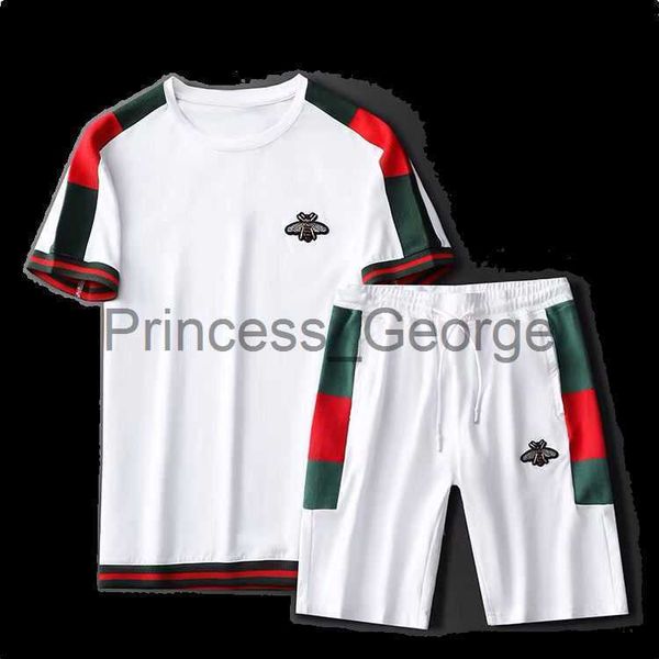

men's tracksuits clothes for men summer short sleeve shorts sportswear suit fashion casual loose embroidery printed twopiece set x0627, Gray