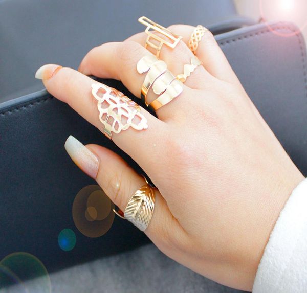 

bohemian charms midi finger band ring sets vintage tin alloy geoemtric designer jewelry for women 6pcsset ring fashion access8780308, Silver