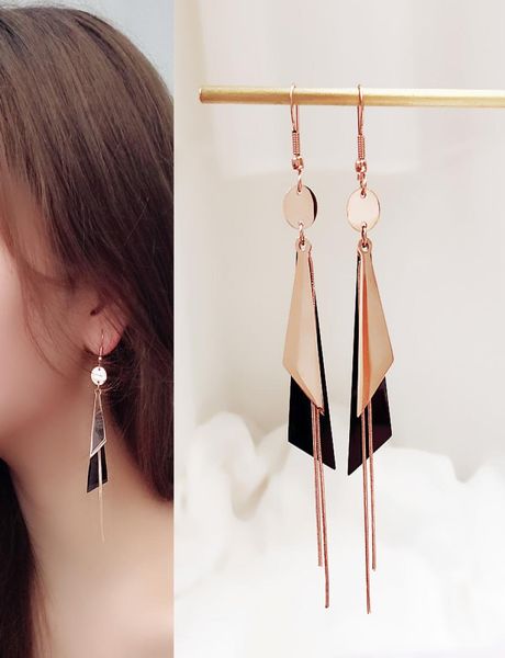 

dangle chandelier new style chic earrings triangulartasseled titanium steel earrings jewerly fashion versatile studs long earri5107483, Silver