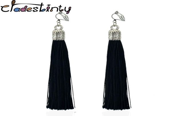 

tassel clips earrings bohemia ethnic fringe long earring no hole indian jewelry non pierced ear clip cuff earings7019934, Silver