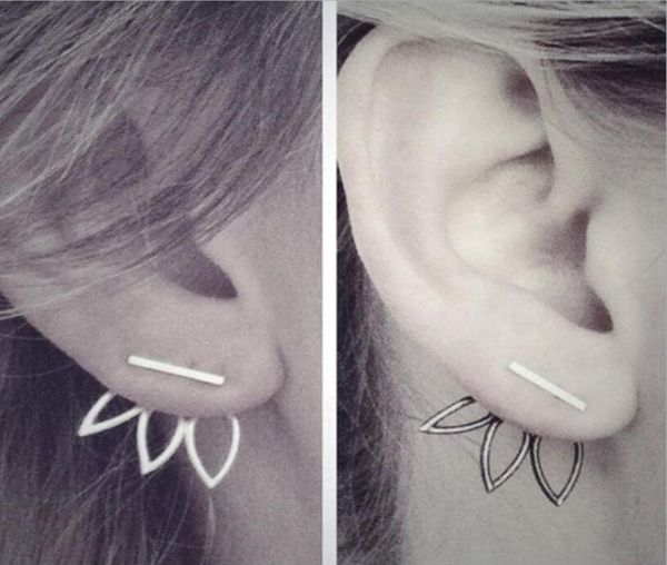 

simple design hollow out lotus ear studs geometric creative alloy flower earrings women gold silver black rose gold jewelry gifts 6050023, Golden;silver