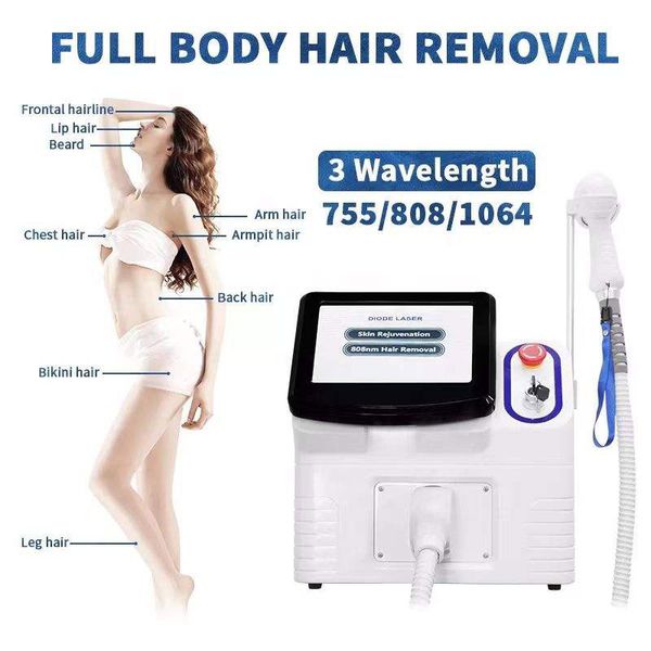 

portable 3 wavelength 755 808 1064nm painless diode 808nm laser hair removal machine