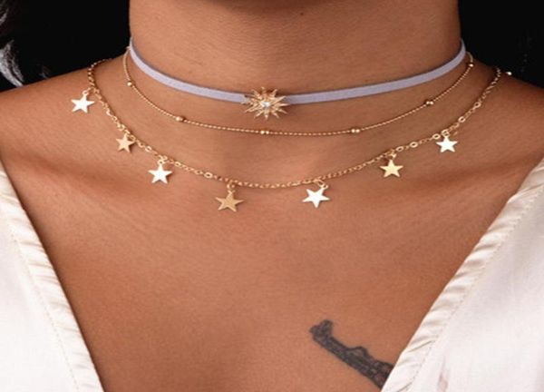 

choker necklaces chain multilayer sun star tassel multi layer necklace metal bar layered gold chain necklace 51 k29723829, Silver