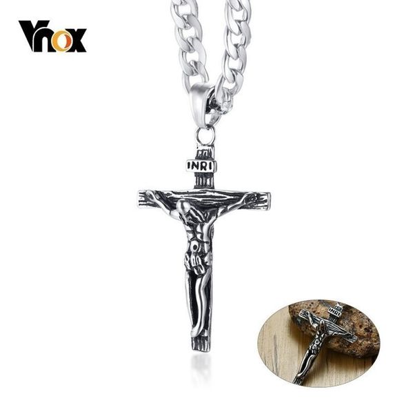 

vnox crucifix jesus cross necklace for men stainless steel cuban chain 20quot24quot male prayer jewelry 2010145806485, Silver