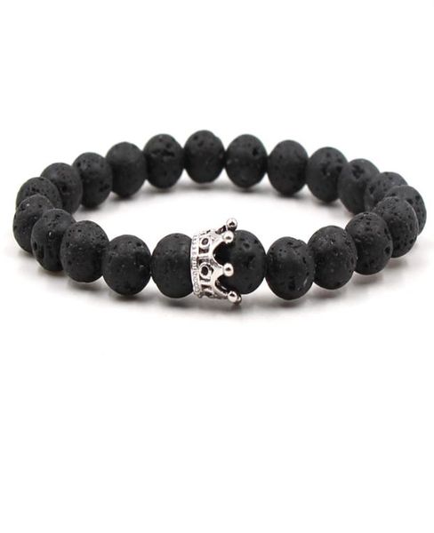 

8mm lava rock stone crown rhinestone bracelets elastic bracelet lava essential oil perfume diffuser bracelets5152753, Black