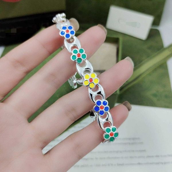 

double interlocking flower necklace female family colorful enamel pig nose bracelet hollow ring fashion, Silver