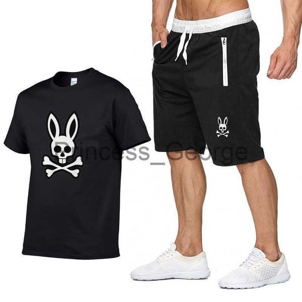 

men's tracksuits outdoor sports jogging shortsleeved suit ghost rabbit print cotton men's tshirt shorts summer casual suit women&#, Gray