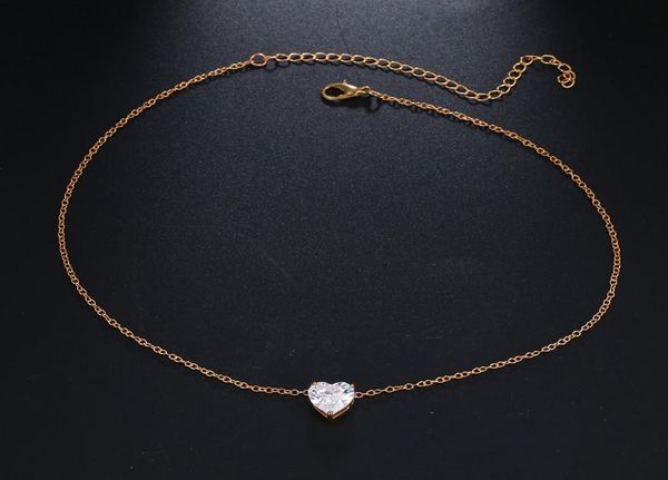 

crystal heart necklace pendant female short gold chain necklace pendant necklace crystal heart neck pendant1205054, Silver