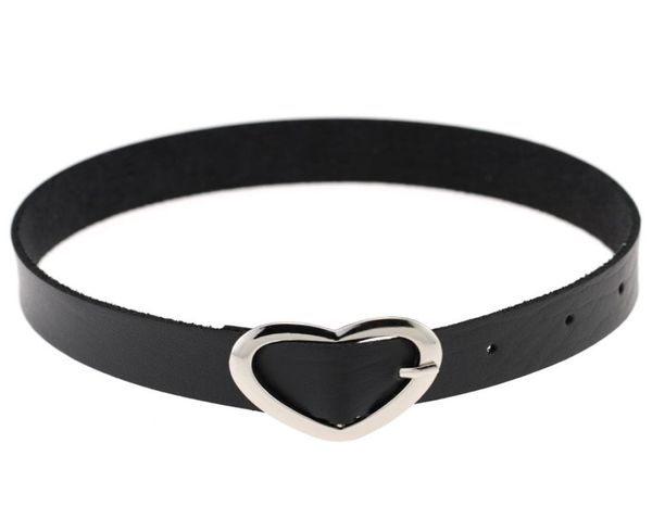 

gothic metal heart love choker necklace pin buckle adjustable leather pu women collar bracelet bangle cuff fashion jewelry6309124, Golden;silver