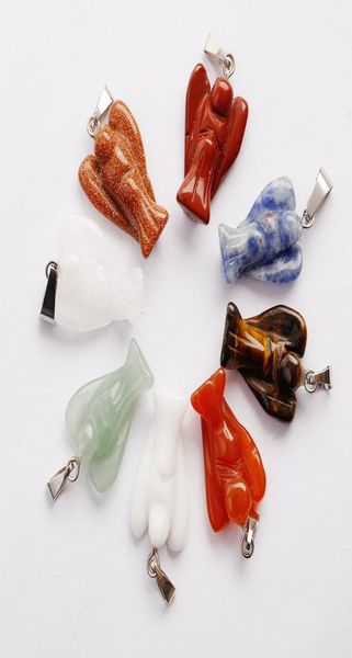 

charms natural stone angel pendant beautiful color mixing crystal stone pendants 15x20mm diy jewelry making for women shi9442759, Silver