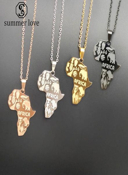 

new arrival africa map pendant necklace for women men 4 colors stainless steel maps necklace charm hip hop jewelry gi3155262, Silver