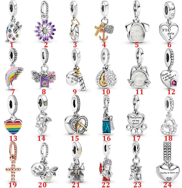 

fit pandora bracelets 925 silver charms rainbow new lavender chrysanthemum firefly diy beads for women jewelry making berloque9940653, Bronze;silver