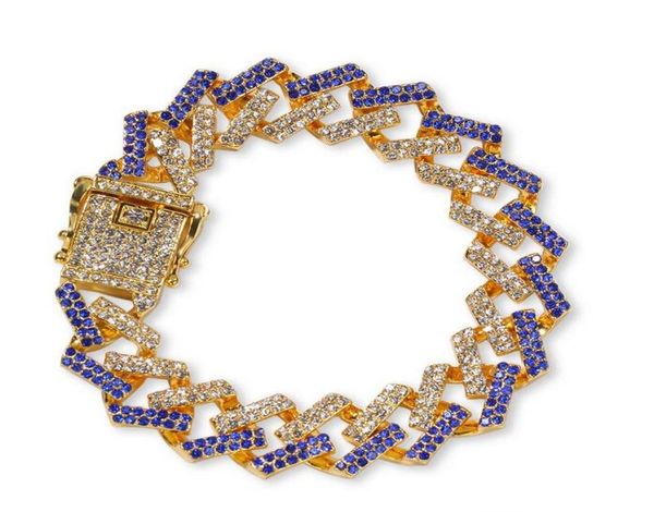 

personality 8inch 15mm hip hoppunk men039s bracelets bling iced out cubic zircon miami curb cuban link chain bracelet jewelry 7778443, Golden;silver