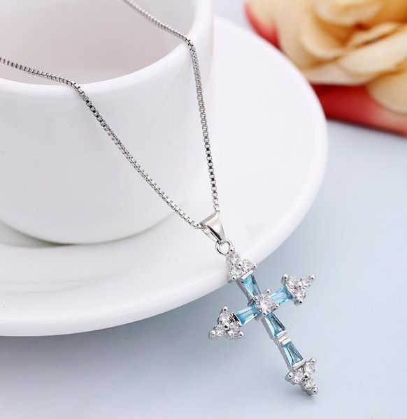 

new women men 925 sterling silver fashion zircon crystal jewelry charms cross cute necklace4072704