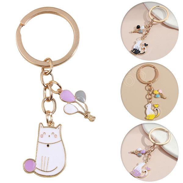

cartoon balloon cat key chains cute heart cat pendant key ring for women men bag car keys accessories fashion jewelry gifts, Slivery;golden