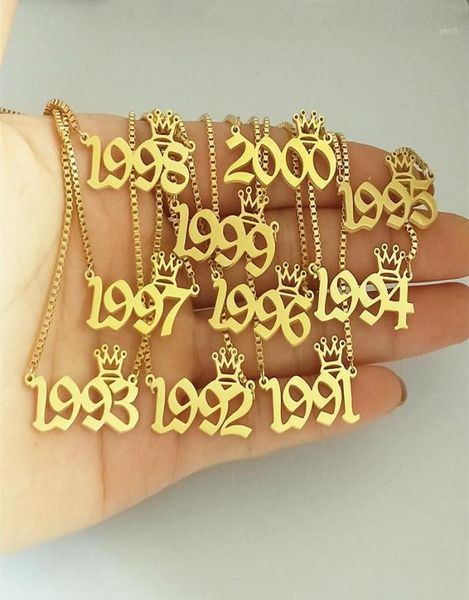 

1991 1992 1993 1994 1995 1996 1997 1998 1999 2000 year necklace crown charm old english number date pendant necklaces bff gift12445831, Silver