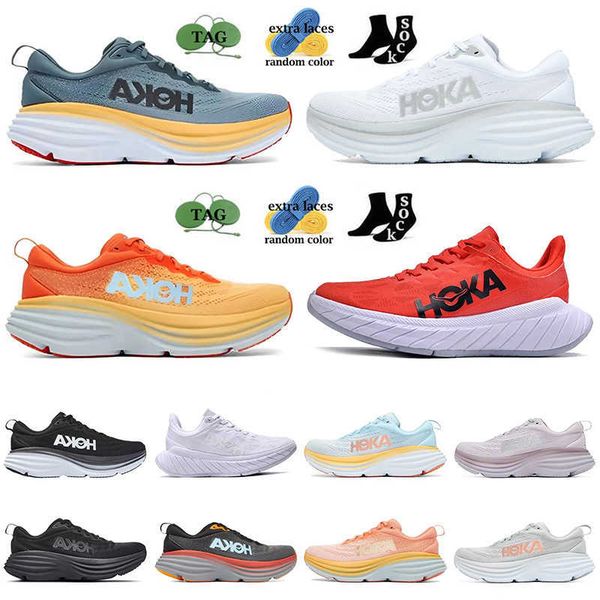 

sports hoka running shoes bondi 8 men women fashion carbon clifton lifestyle sneaker walking athletic shock absorption coral habor summer 36