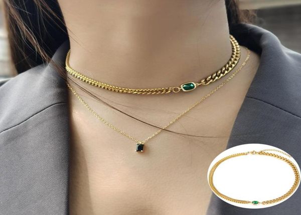 

pendant necklaces emerald green stone charm choker necklace for women stylish box chain adjustable jewelry gift gold color curb cu8662742, Silver