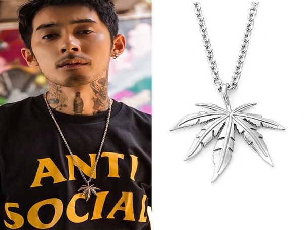 

fashion maple leaf necklace hiphop retro titanium steel leaf pendant charm chain necklace for women men jewelry accessories8490940, Silver