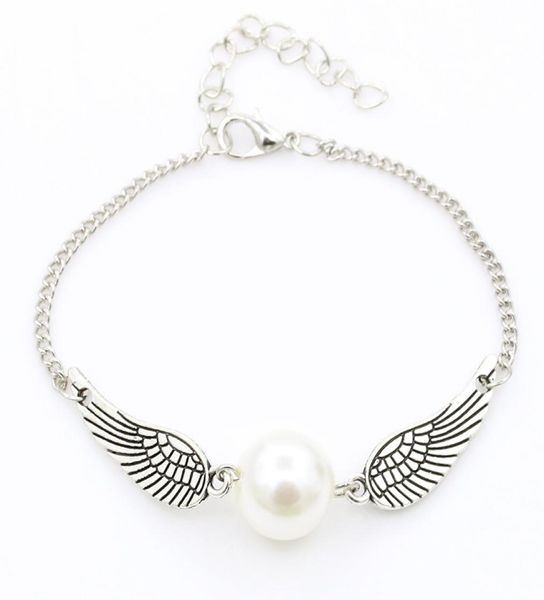 

angel wings charm bracelet delicate dove simulated pearl bracelet1625256, Golden;silver