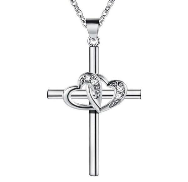 

fashion cross crystal zircon stone pendant necklace silver plated necklace jewelry women wedding christmas gift ship3933294