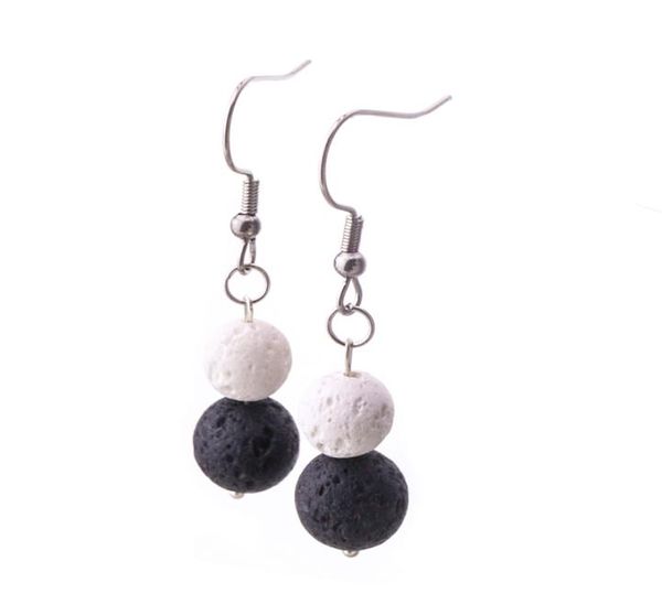 

8mm 10mm colourful lava stone earrings necklace diy aromatherapy essential oil diffuser dangle earings jewelry for women6149191, Silver