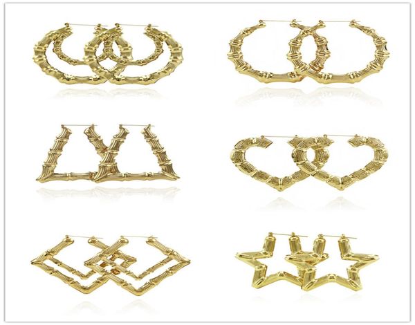 

jewelry multiple shapes ethnic large vintage europe and america gold rose gold plated bamboo hoop earrings for women 14 styles dhl1713805, Golden;silver