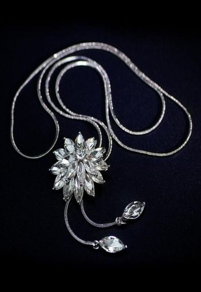

zircon snowflake long necklace sweater chain fashion fine metal chain crystal rhinestone flower pendant necklaces adjusted ps08405151844, Silver