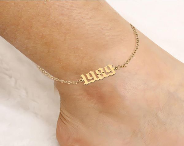 

personalize stainless steel ankle bracelet 1980 to 2000 special birth year custom number anklet charm bracelet friend gifts9214131, Golden;silver