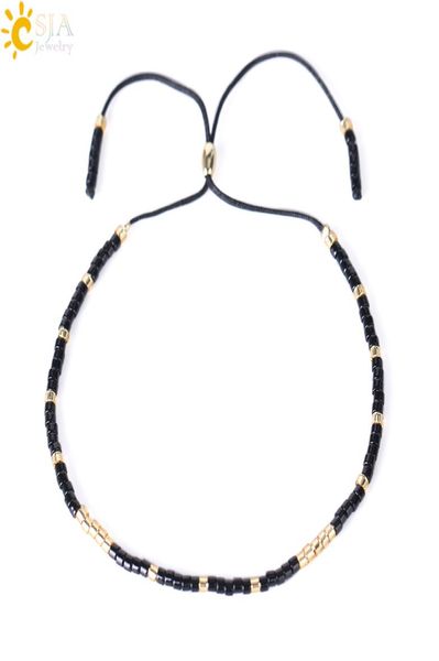 

csja any wrist size mini crystal seed beads bohemia charm bracelet black miyuki delica pulseira feminina lover fashion jewelry 7414194