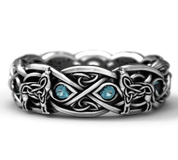 

februaryfrost brand new nordic mythology giant wolf ring sky blue stone hip hop rock menwomen gift punk party cou9818608, Silver