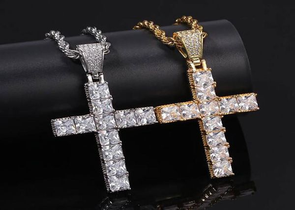 

iced out cz bling cross pendant necklace mens micro pave cubic zirconia square stones cross pendant necklace3714788, Silver