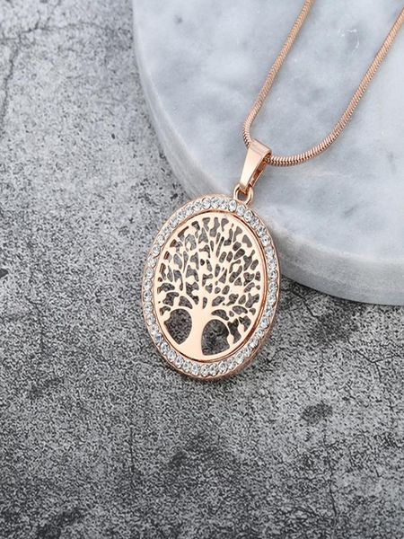

tree of life necklace crystal round small hollow pendant necklace gold silver rose gold colors elegant women jewelry valentine037390123