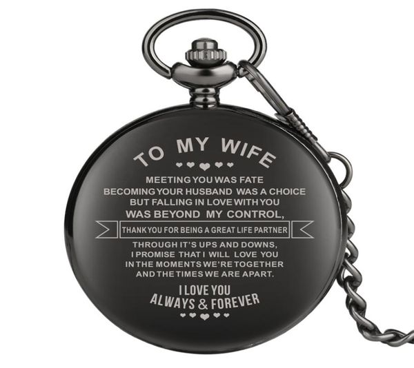 

to my wife design engraving custom retro quartz pocket watch anniversary couples gifts arabic numerals display pendant clock9073566, Slivery;golden