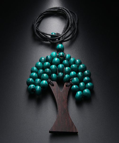 

1 pcs handmade necklace tree of life rainbow wooden beads pendant necklace fashion boho ethnic long statement necklaces jewelry2595183, Silver