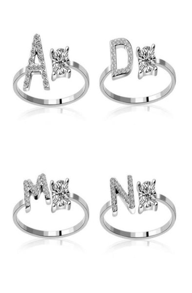 

26 alphabet english letter band rings diamond gold silver adjustable ring for women girls whole1681777