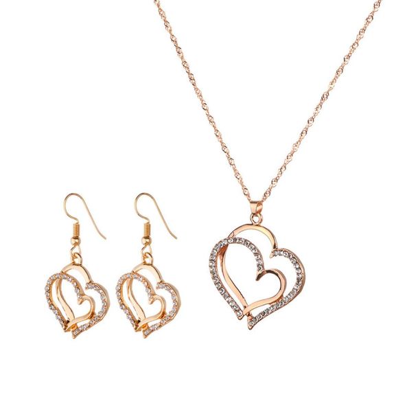 

princess bride bridesmaid romantic wedding creative necklace earring set fashion luxury crystal charm goldplated silver heart acce7016199