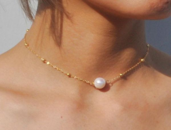 

genuine pearl choker necklace fashion gold chain freshwater pearl necklace for women jewelry3897255, Golden;silver